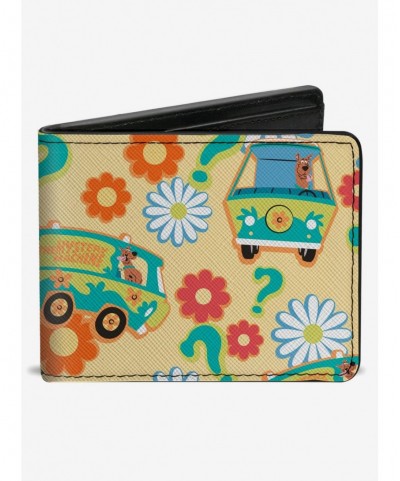 Hot Selling Scooby-Doo! Mystery Machine And Flowers Collage Bifold Wallet $9.20 Wallets