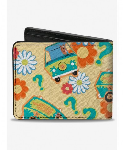 Hot Selling Scooby-Doo! Mystery Machine And Flowers Collage Bifold Wallet $9.20 Wallets