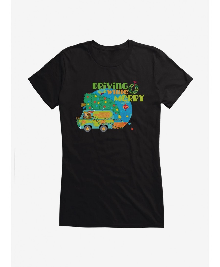 New Arrival Scooby-Doo Holidays Driving While Merry Mystery Machine Girls T-Shirt $7.57 T-Shirts