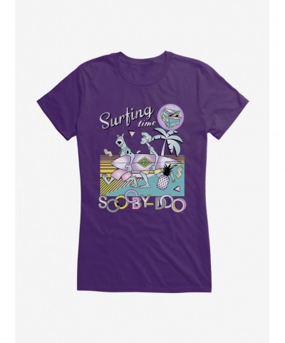 Seasonal Sale Scooby-Doo Retro Chrome Surfing Time Girls T-Shirt $8.17 T-Shirts