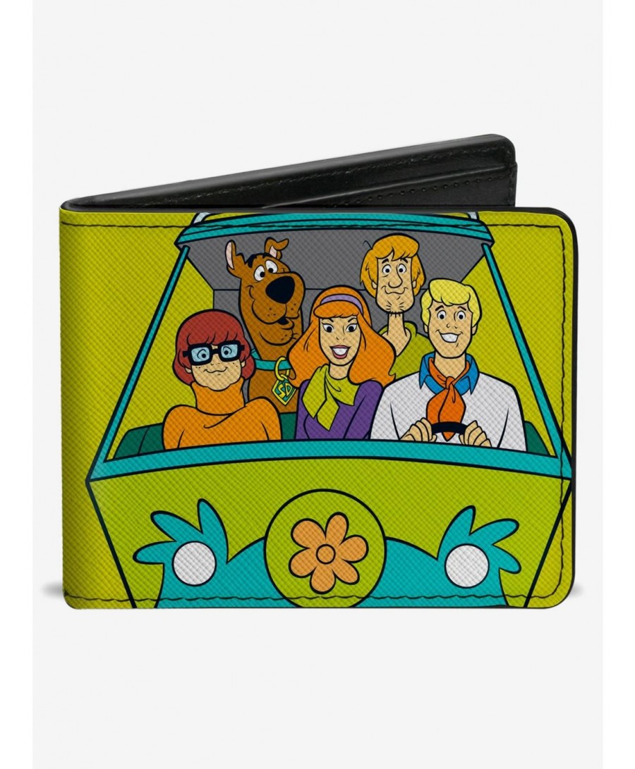 Absolute Discount Scooby-Doo! Group Driving Mystery Machine Front Pose And Text Bifold Wallet $10.45 Wallets